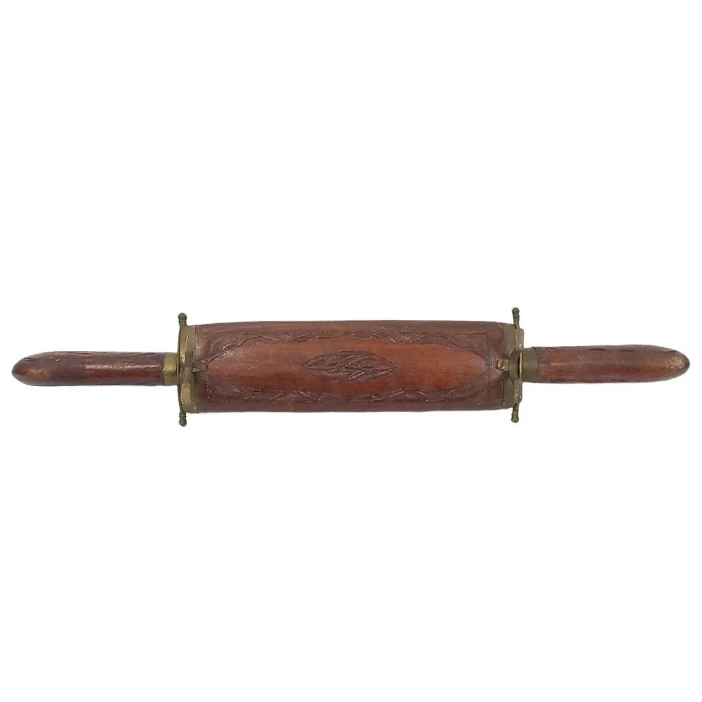 Vintage Carving Knife Fork Set Carved Wood Sheath Brass Engraved India